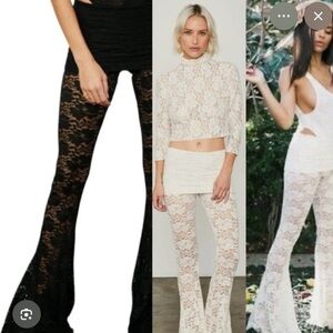 NWOT Free People black lace HAH S Blow Your Horn Lace Bell Bottom Pants Black
